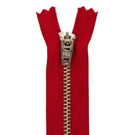 YKK Red Metal Closed Bottom Zipper with Silver Teeth - 4.5"