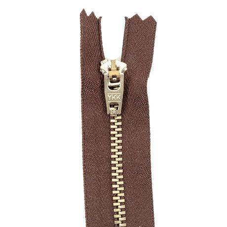 YKK Brown Metal Closed Bottom Zipper with Silver Teeth - 5"