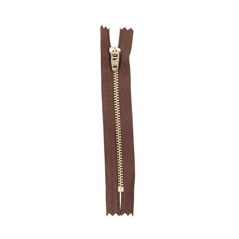 YKK Brown Metal Closed Bottom Zipper with Silver Teeth - 5"