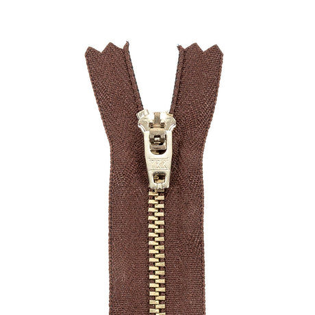 YKK Brown Metal Closed Bottom Zipper with Silver Teeth - 5.5"