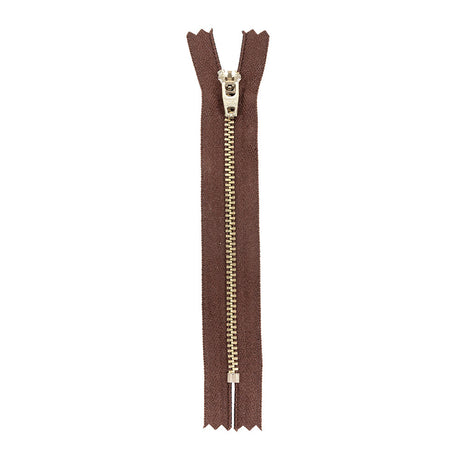 YKK Brown Metal Closed Bottom Zipper with Silver Teeth - 5.5"