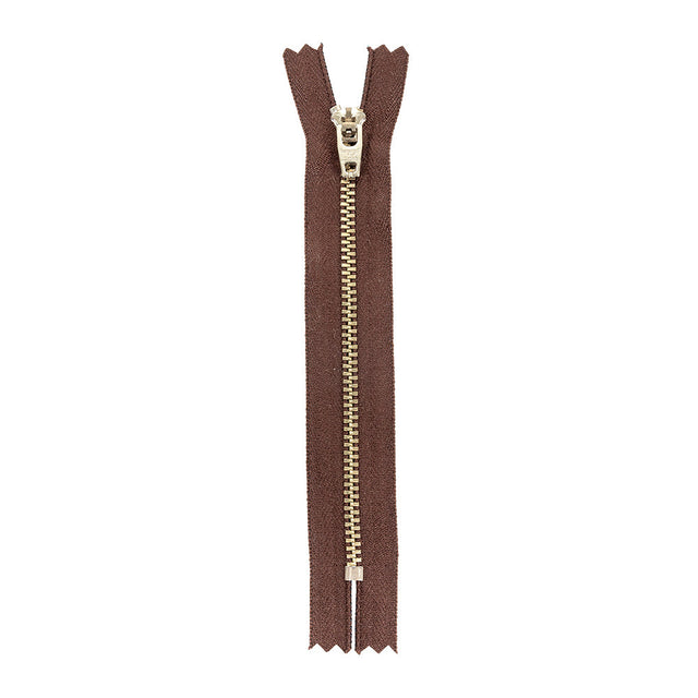 YKK Brown Metal Closed Bottom Zipper with Silver Teeth - 5.5"