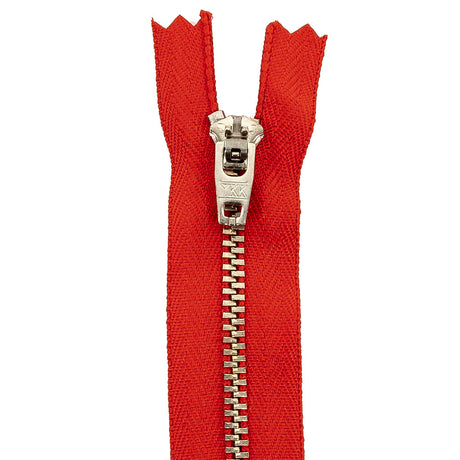 YKK Red Metal Closed Bottom Zipper with Silver Teeth - 5.5"