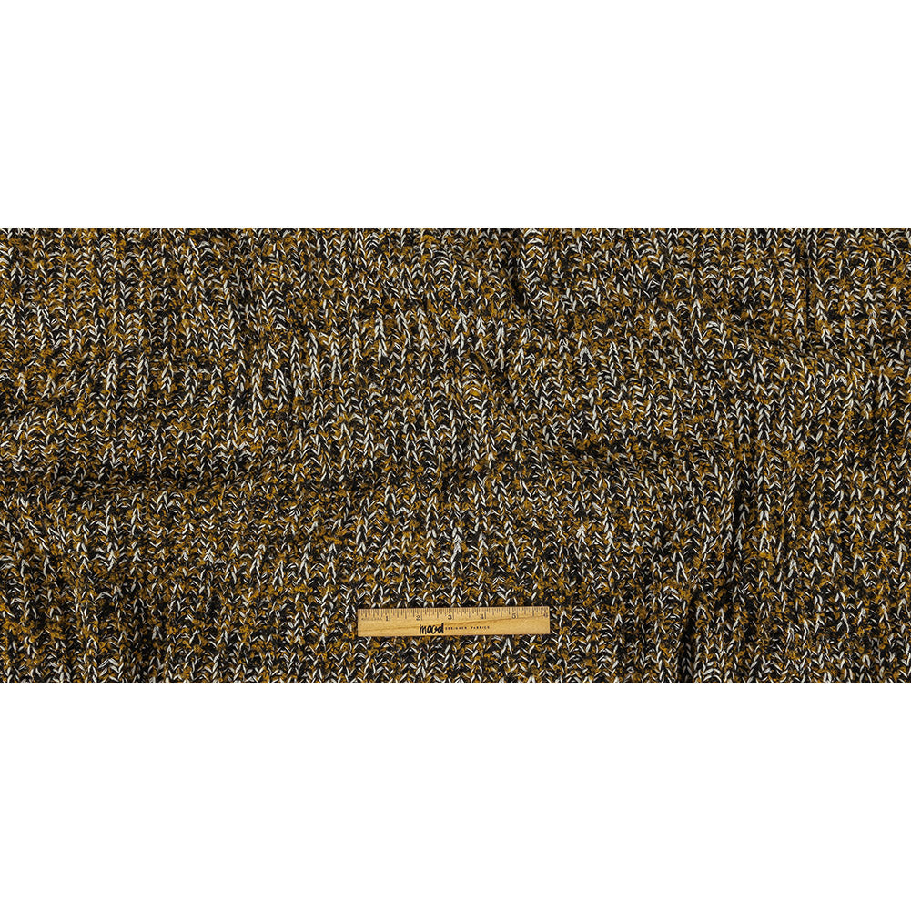 Mustard Gold, Black and Sugar Swizzle Chunky Sweater Knit with Metallic Silver Shimmer