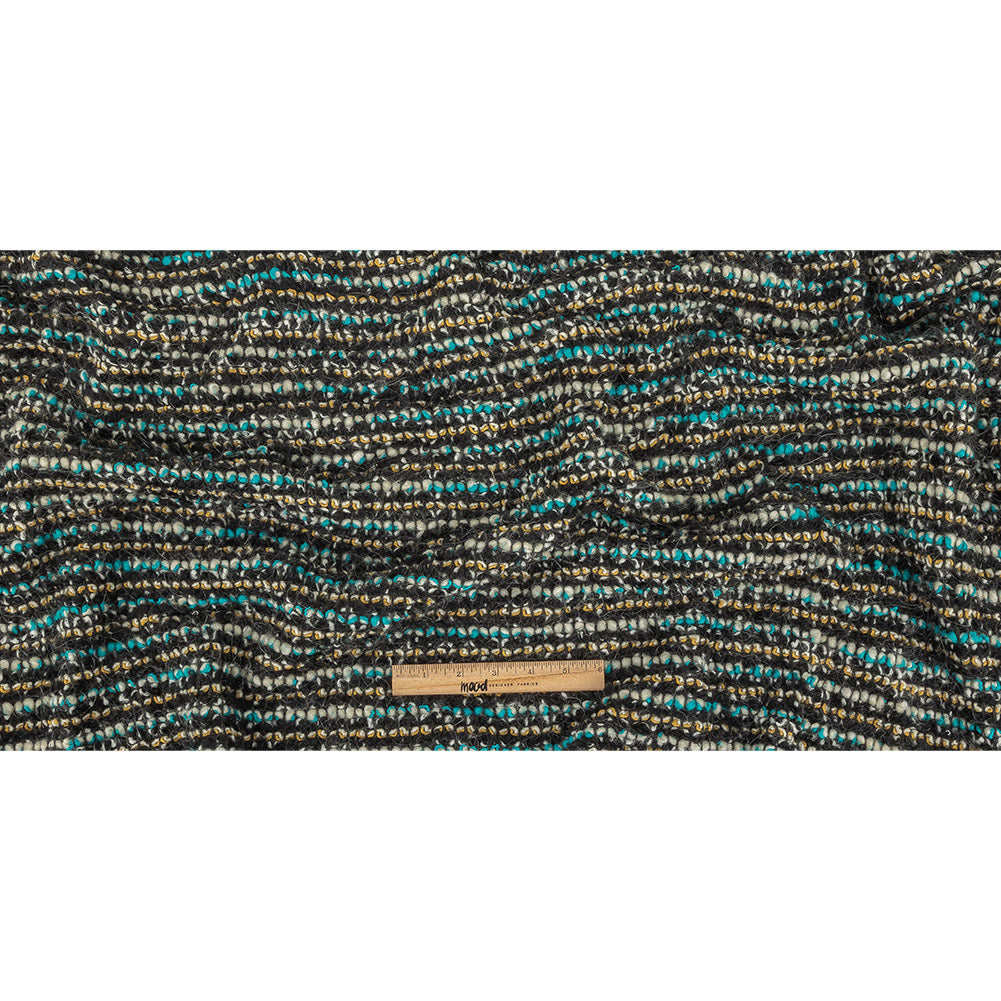 Navy, Aqua and Yellow Striped Chunky Wool Knit