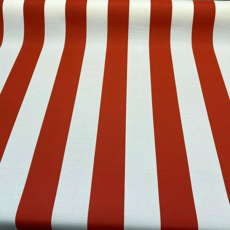 Outdoor Stripe Fresco T-Spun Polyester Fabric - White And Flame Red Horizontal Stripes, 54" Width (1 Yard)
