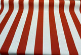 Outdoor Stripe Fresco T-Spun Polyester Fabric - White And Flame Red Horizontal Stripes, 54" Width (1 Yard)