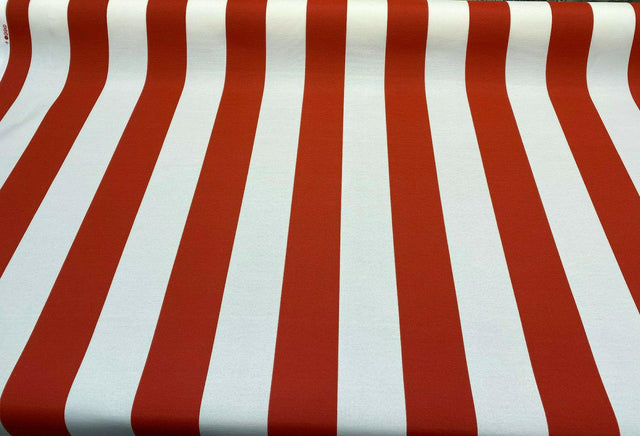 Outdoor Stripe Fresco T-Spun Polyester Fabric - White And Flame Red Horizontal Stripes, 54" Width (1 Yard)