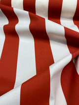 Outdoor Stripe Fresco T-Spun Polyester Fabric - White And Flame Red Horizontal Stripes, 54" Width (1 Yard)