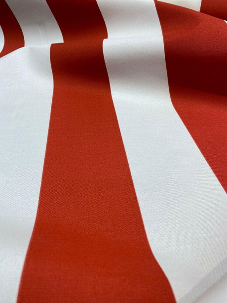 Outdoor Stripe Fresco T-Spun Polyester Fabric - White And Flame Red Horizontal Stripes, 54" Width (1 Yard)