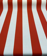 Outdoor Stripe Fresco T-Spun Polyester Fabric - White And Flame Red Horizontal Stripes, 54" Width (1 Yard)