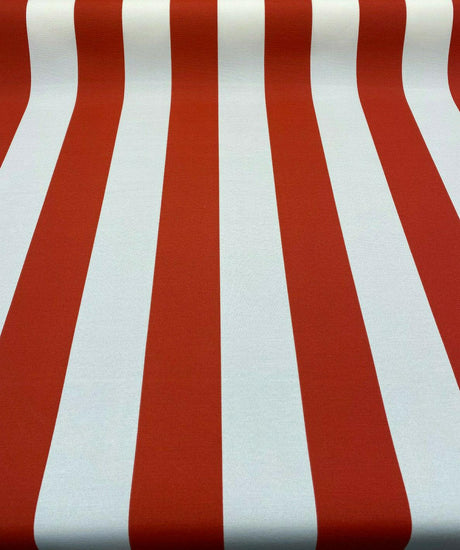Outdoor Stripe Fresco T-Spun Polyester Fabric - White And Flame Red Horizontal Stripes, 54" Width (1 Yard)