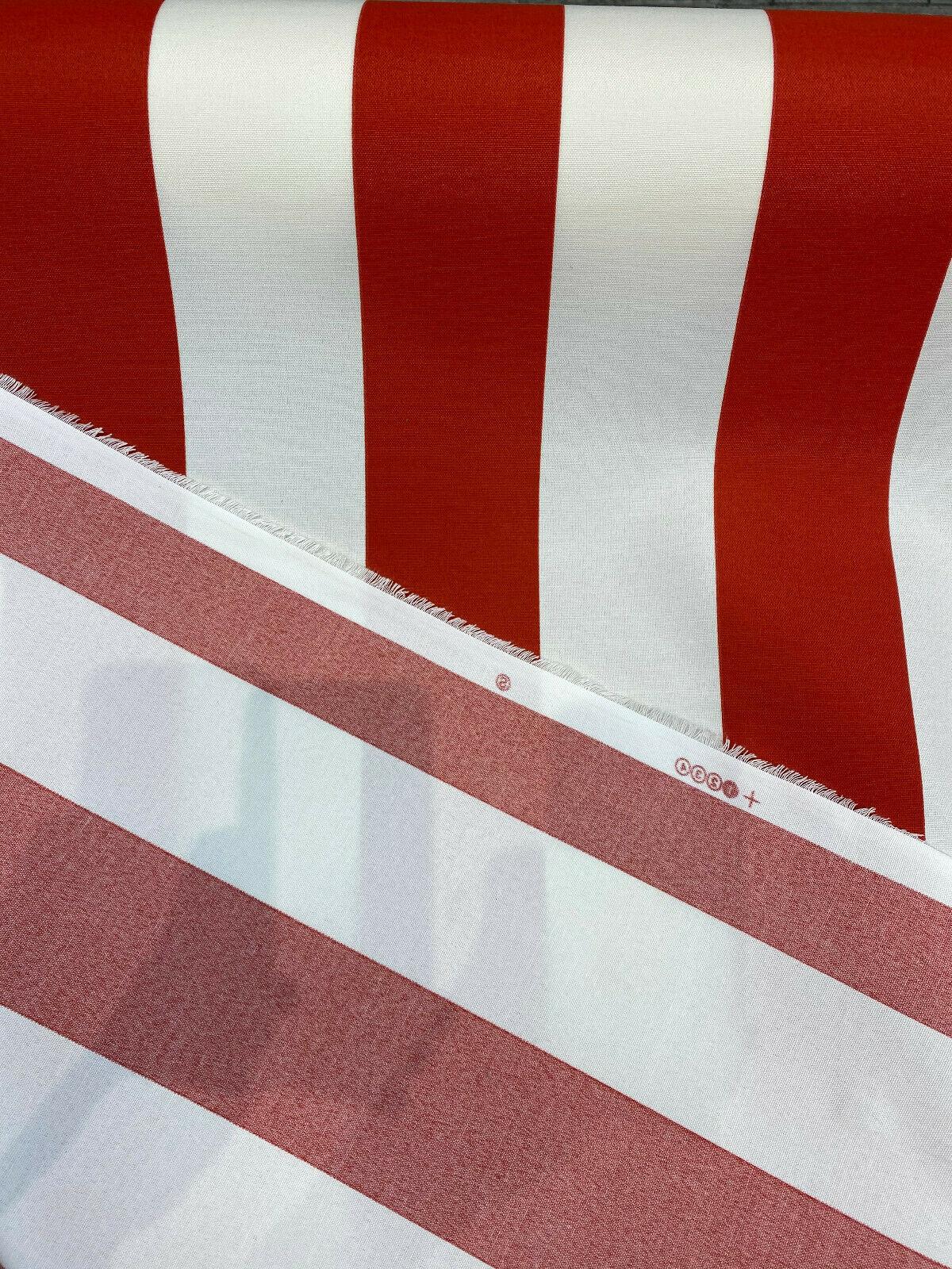 Outdoor Stripe Fresco T-Spun Polyester Fabric - White And Flame Red Horizontal Stripes, 54" Width (1 Yard)
