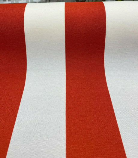 Outdoor Stripe Fresco T-Spun Polyester Fabric - White And Flame Red Horizontal Stripes, 54" Width (1 Yard)