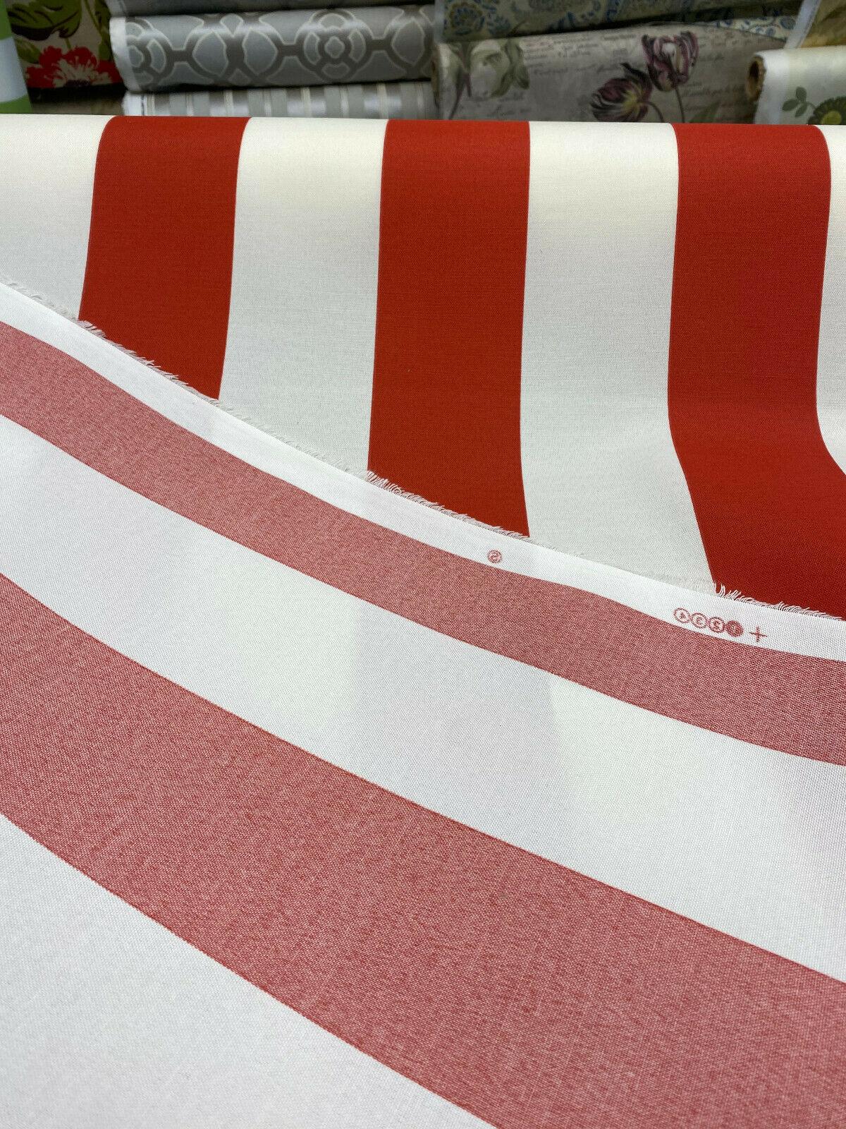 Outdoor Stripe Fresco T-Spun Polyester Fabric - White And Flame Red Horizontal Stripes, 54" Width (1 Yard)