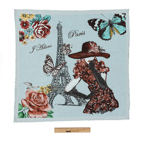 French Sky Blue J'Adore Paris Cotton Blend Oversized Square Patch - 18.875"