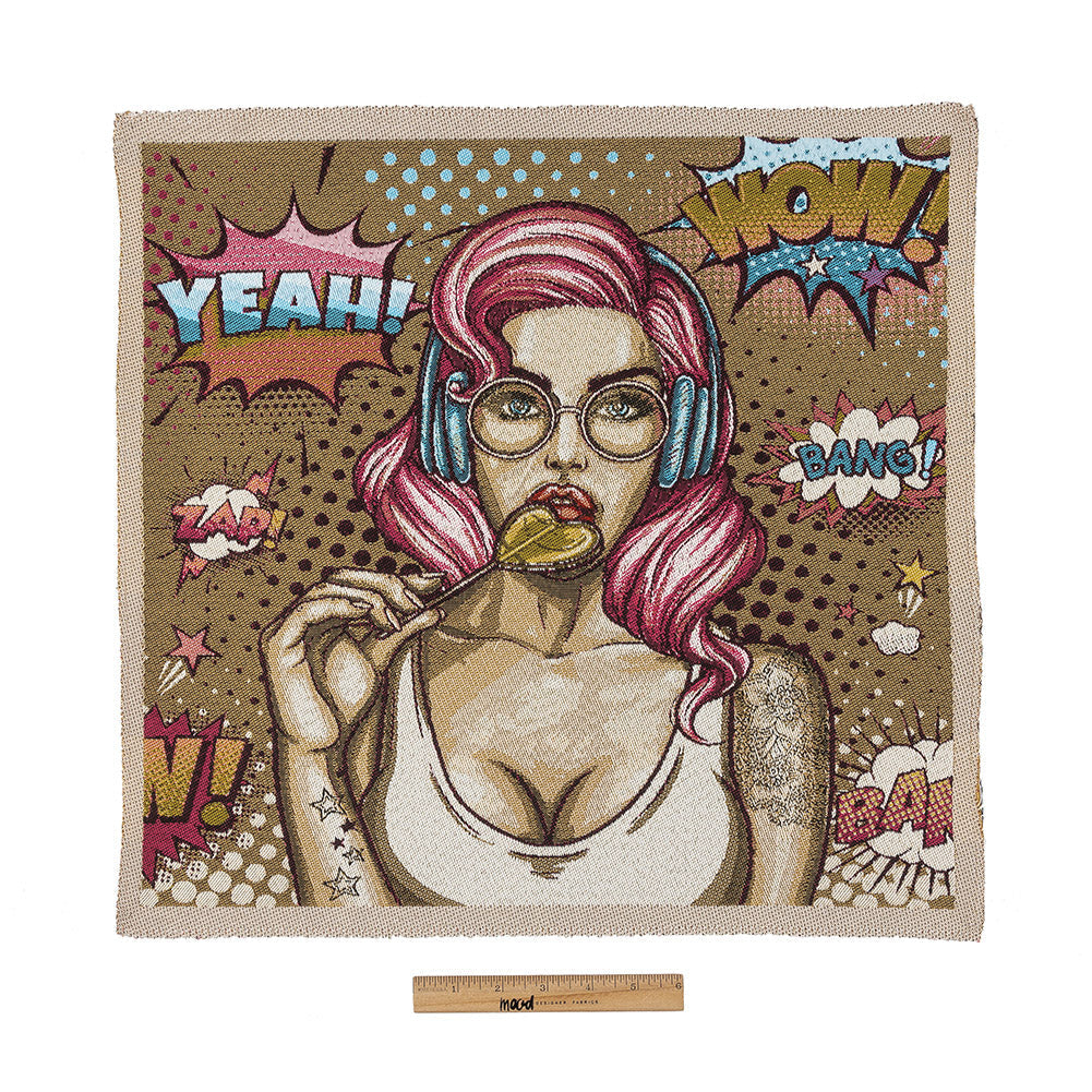 French Beige and Pink Girl with Lollipop Oversized Square Patch - 18.875"