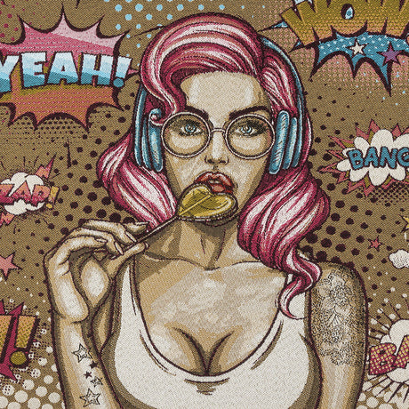 French Beige and Pink Girl with Lollipop Oversized Square Patch - 18.875"