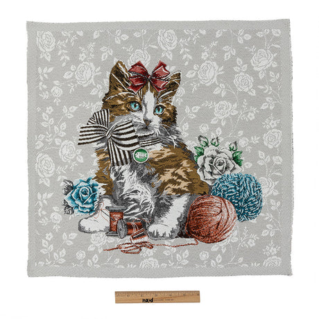 French Pearl and Gray Posed with a Bow Cotton Blend Oversized Square Patch - 18.875"