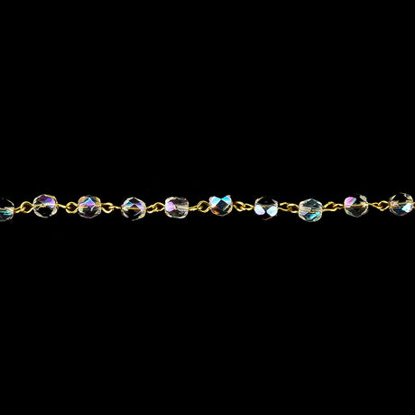 Vintage Czech White Iris Beads and Gold Metal Link Chain - 0.1875"