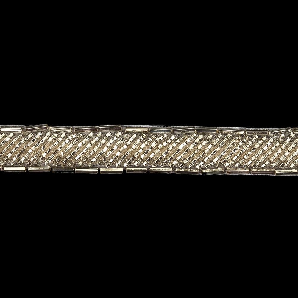 Vintage Fancy Off-White and Silver Bugle Beaded Trim - 0.625"