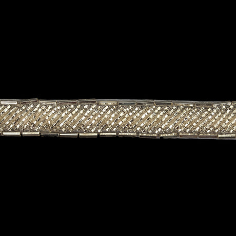 Vintage Fancy Off-White and Silver Bugle Beaded Trim - 0.625"