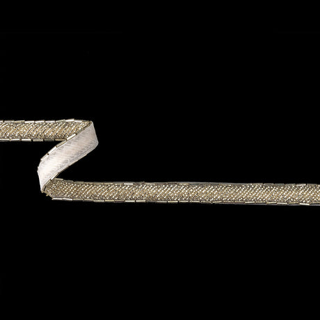 Vintage Fancy Off-White and Silver Bugle Beaded Trim - 0.625"