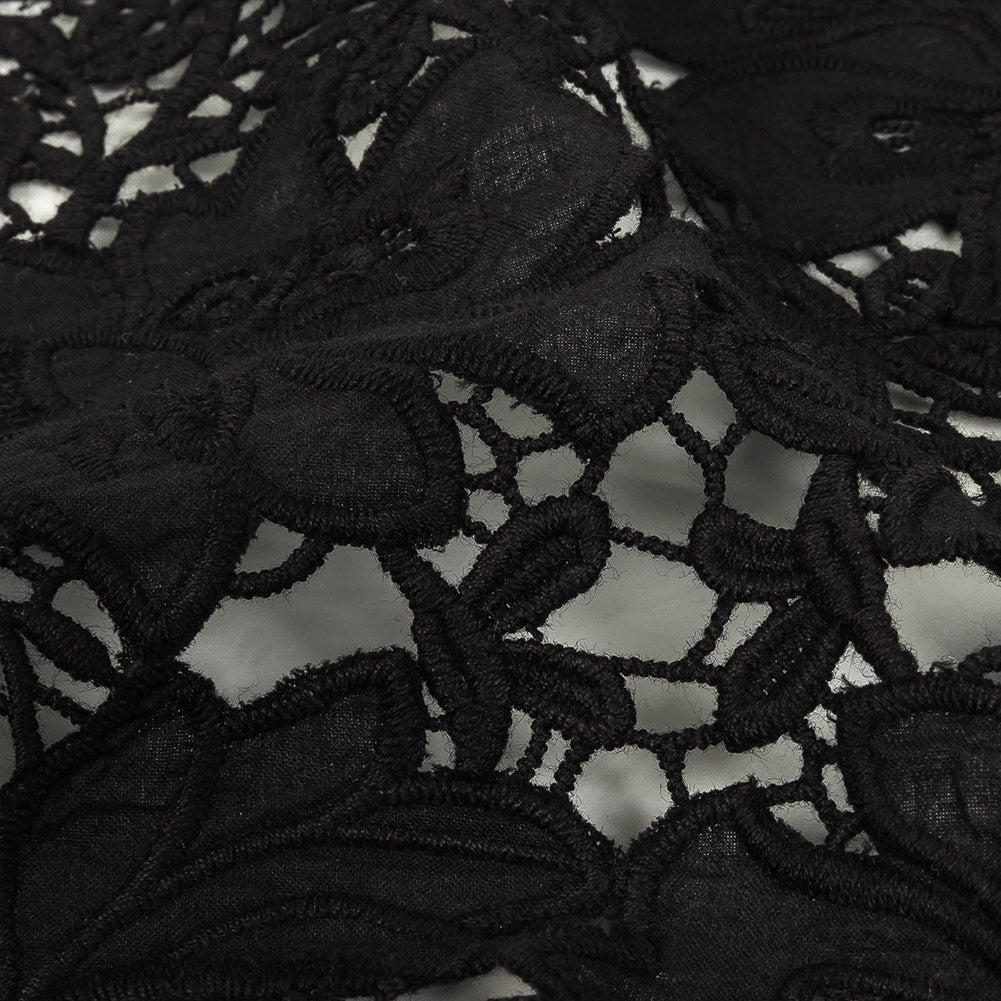 Famous Australian Designer Black Floral Guipure Lace with Scalloped Edges