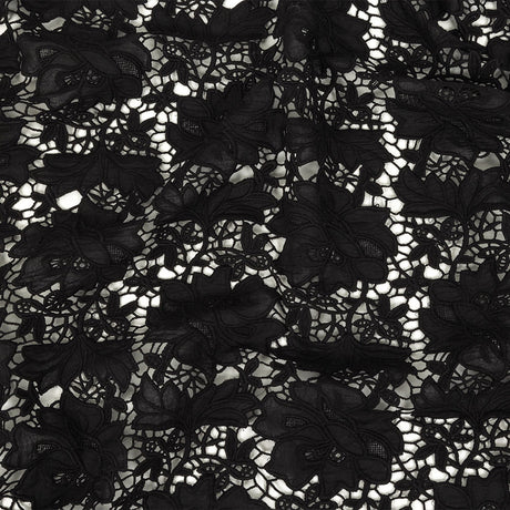 Famous Australian Designer Black Floral Guipure Lace with Scalloped Edges