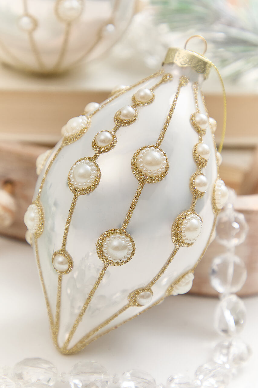 4" - 6" Pearl Embellished Glass Ornament