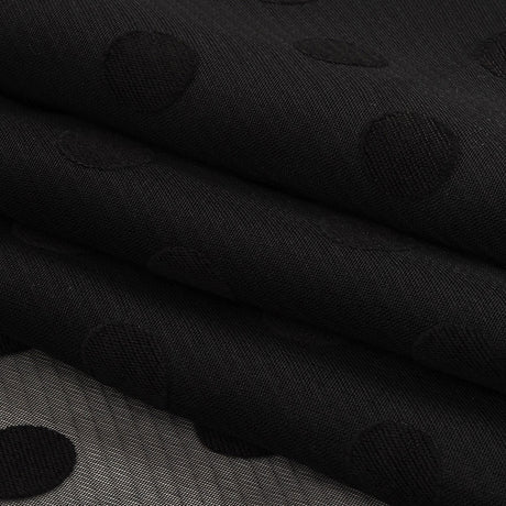 Famous Australian Designer Black Polyester Chiffon with Satin Burnout Polka Dots