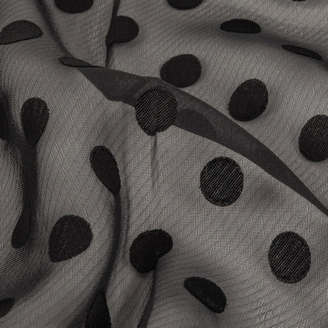 Famous Australian Designer Black Polyester Chiffon with Satin Burnout Polka Dots