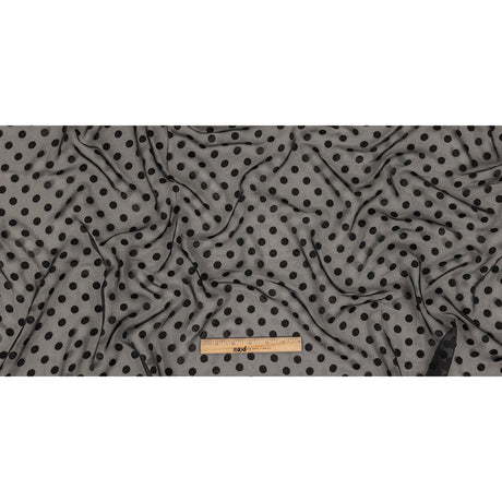 Famous Australian Designer Black Polyester Chiffon with Satin Burnout Polka Dots