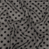 Famous Australian Designer Black Polyester Chiffon with Satin Burnout Polka Dots