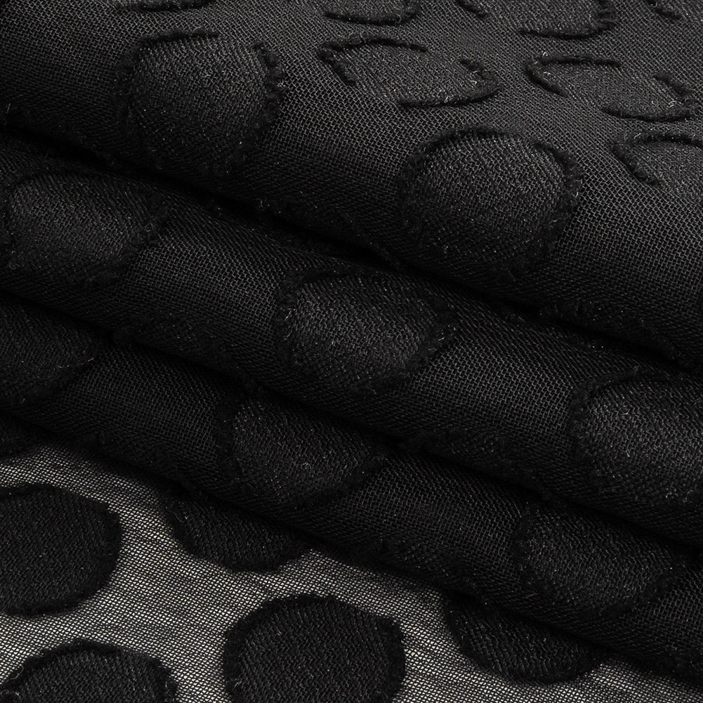 Famous Australian Designer Black Polyester Chiffon with Burnout Polka Dots