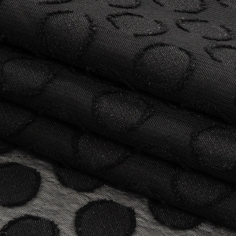 Famous Australian Designer Black Polyester Chiffon with Burnout Polka Dots