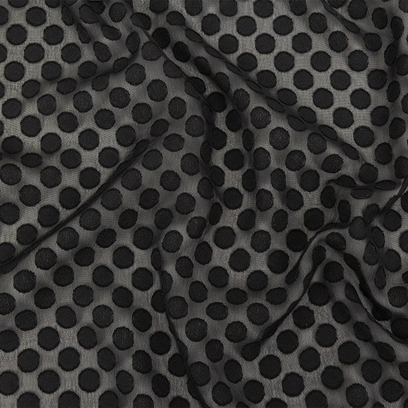 Famous Australian Designer Black Polyester Chiffon with Burnout Polka Dots