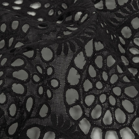 Famous Australian Designer Black Scalloped Embroidered Cotton Eyelet with Scalloped Edges