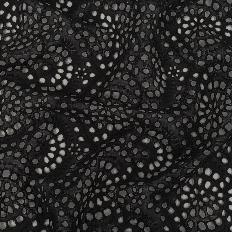 Famous Australian Designer Black Scalloped Embroidered Cotton Eyelet with Scalloped Edges