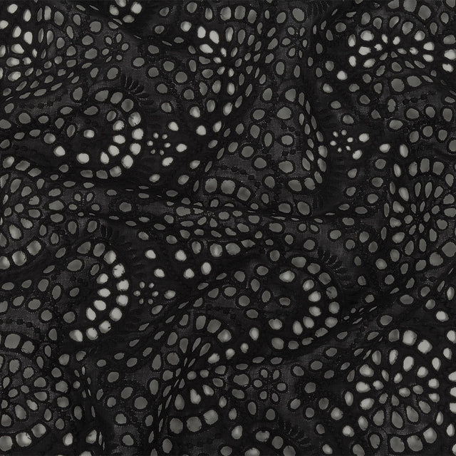 Famous Australian Designer Black Scalloped Embroidered Cotton Eyelet with Scalloped Edges
