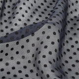 Famous Australian Designer Black Iris Chiffon Silk with Luminous Burnout Polka Dots