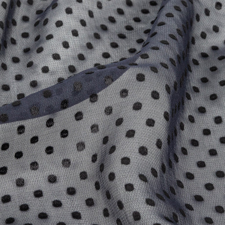 Famous Australian Designer Black Iris Chiffon Silk with Luminous Burnout Polka Dots