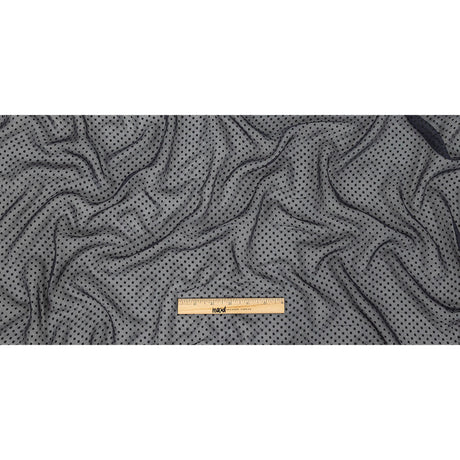 Famous Australian Designer Black Iris Chiffon Silk with Luminous Burnout Polka Dots