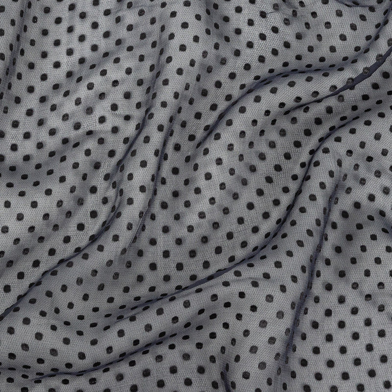 Famous Australian Designer Black Iris Chiffon Silk with Luminous Burnout Polka Dots
