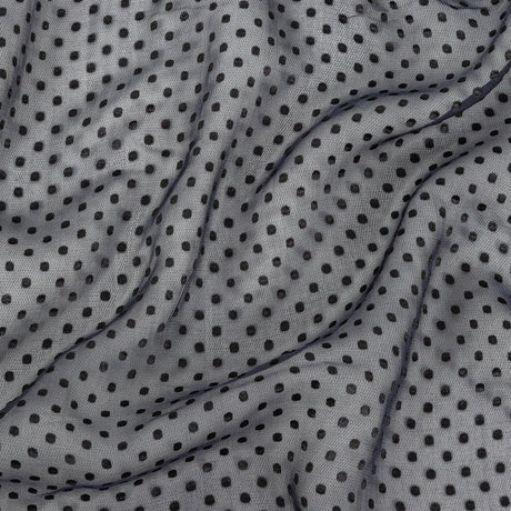 Famous Australian Designer Black Iris Chiffon Silk with Luminous Burnout Polka Dots