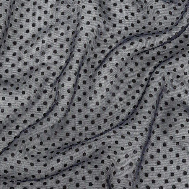 Famous Australian Designer Black Iris Chiffon Silk with Luminous Burnout Polka Dots