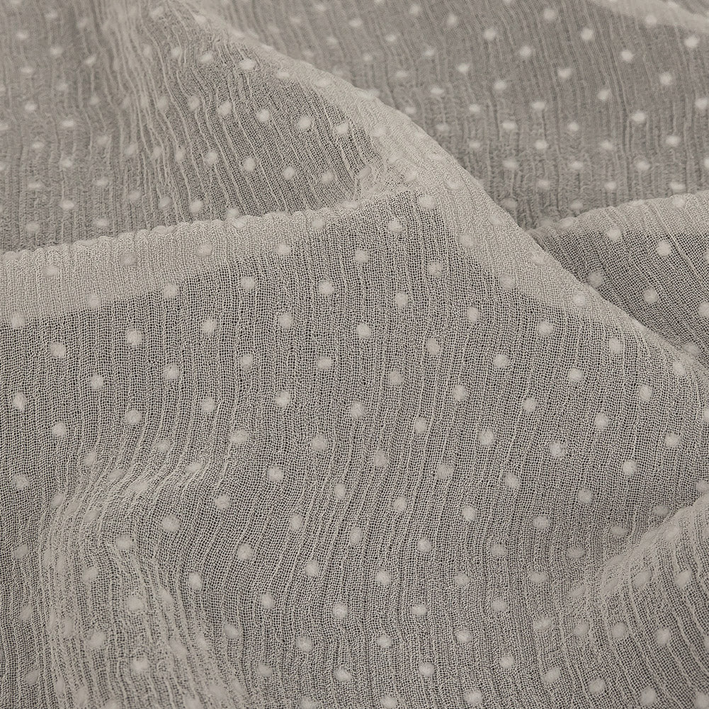 Famous Australian Designer Marshmallow Flocked Polka Dots Silk and Rayon Crinkled Chiffon