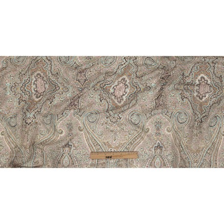 Famous Australian Designer Lotus, Gamboge and Baby Blue Paisley Printed Silk Georgette with Satin Polka Dots
