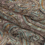 Famous Australian Designer Lotus, Gamboge and Baby Blue Paisley Printed Silk Georgette with Satin Polka Dots