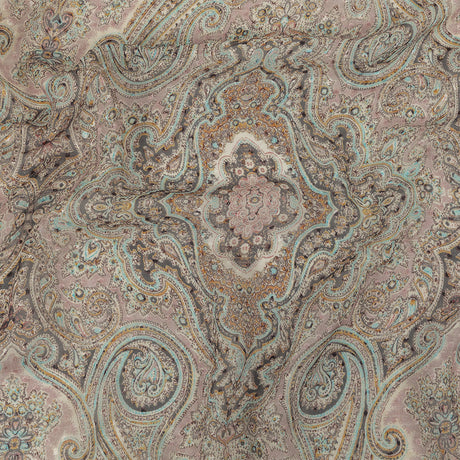 Famous Australian Designer Lotus, Gamboge and Baby Blue Paisley Printed Silk Georgette with Satin Polka Dots